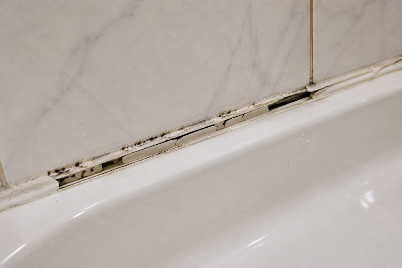 Wann eine Silikonfuge erneuert werden muss Defekte Silikonfuge mit Rissen, Ablösungen und Schimmelbefall
